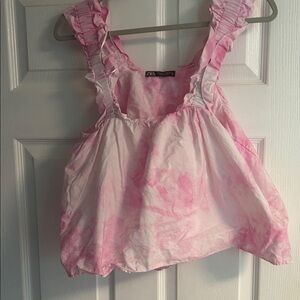 Zara Pink Tie-Dye Ruffle Strap Tank